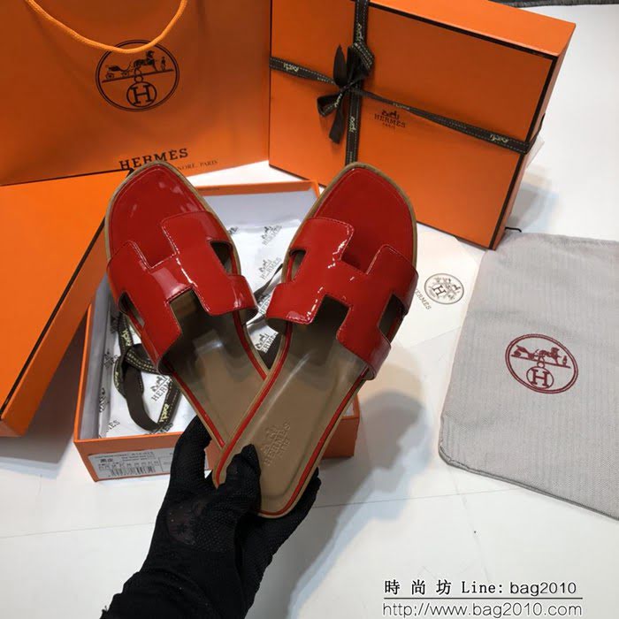 HERMES愛馬仕 頂級品質 2018漆皮系列 貴婦拖鞋 休閒百搭款 真皮底女拖鞋  dsX1409